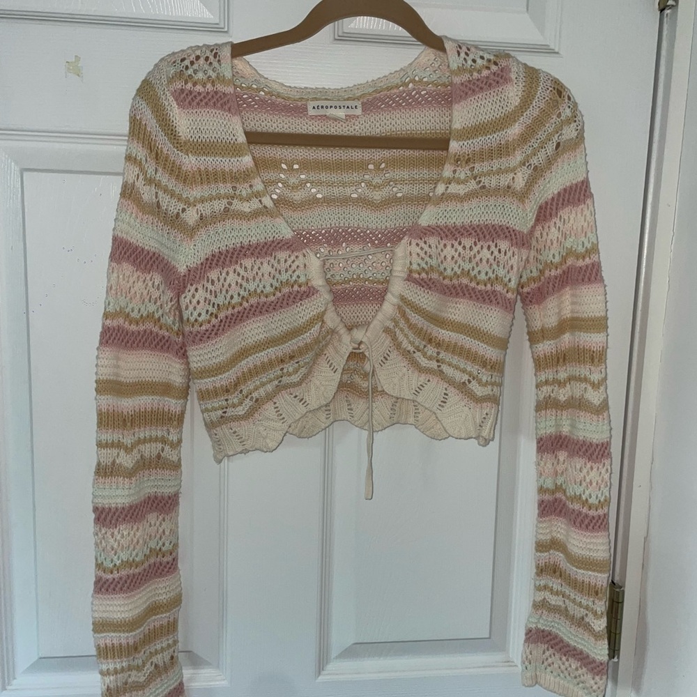 Aeropostale Striped Knit Cropped Cardigan